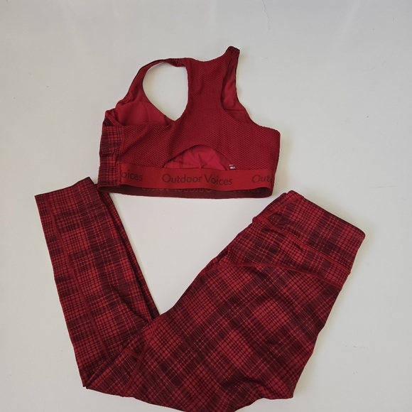 Outdoor Voices Move Free Red Legging Bra Pomegranate Red Plaid Compression Set M - Picture 17 of 17